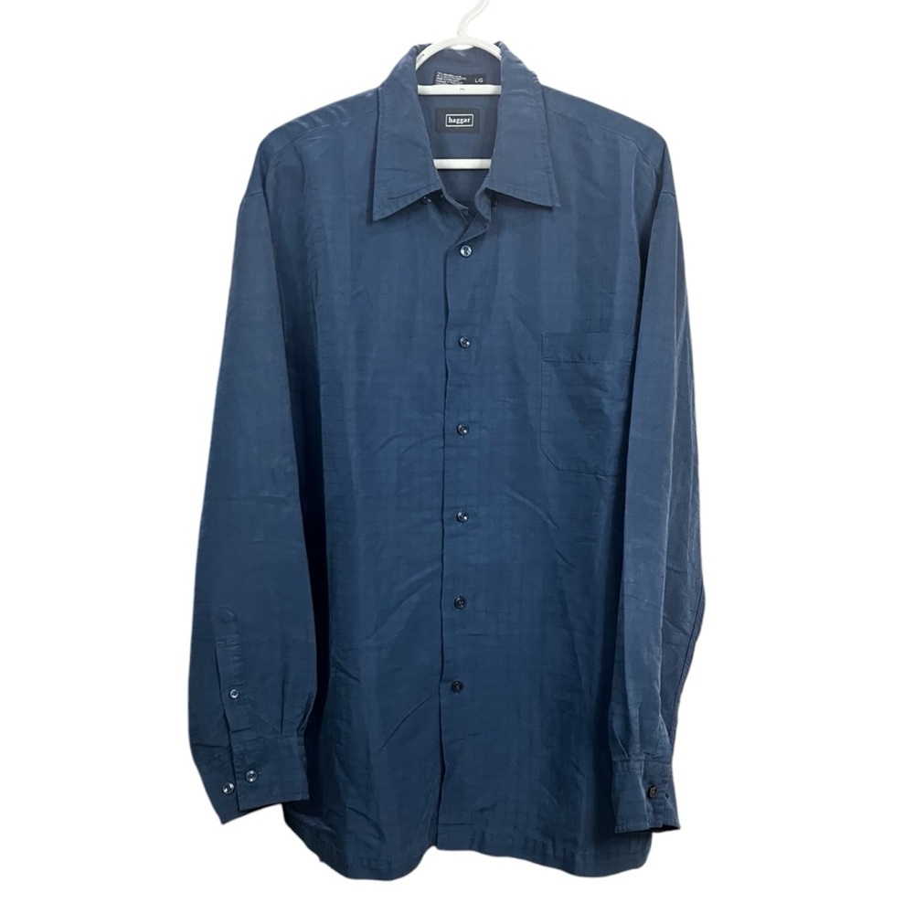 HAGGAR Blue‎ Casual Button Down Shirt Long Sleeves size Large Gauze Pattern